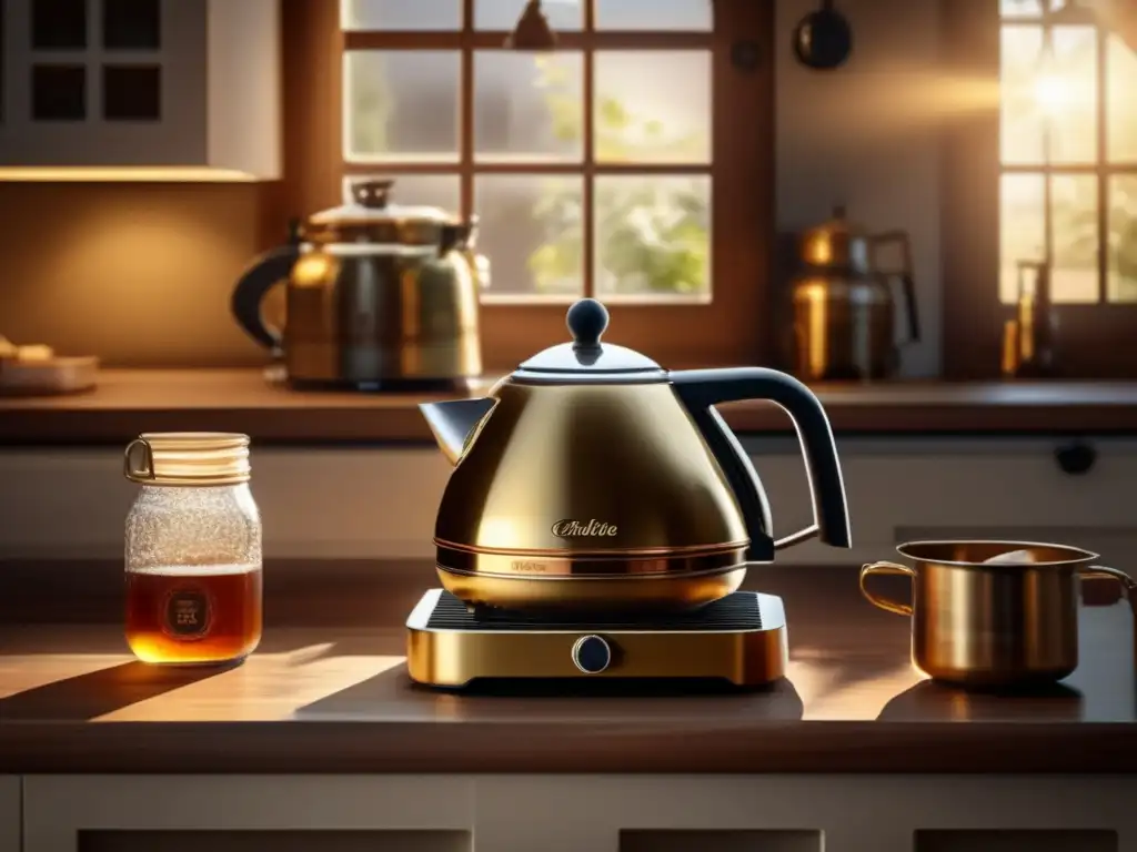 Máquina de mate automática vintage y cocina con encimera clásica, evocando tradición y nostalgia