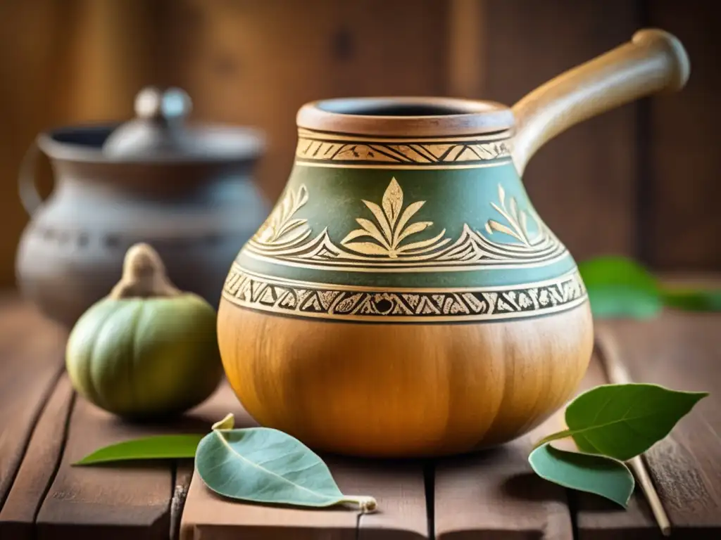 Mate gourd with steaming tea, rustic table, weight loss benefits