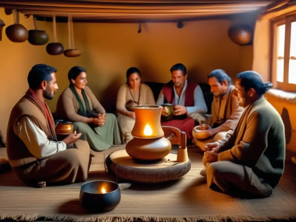 Preservación tradición mate: amigos compartiendo mate en ambiente rústico