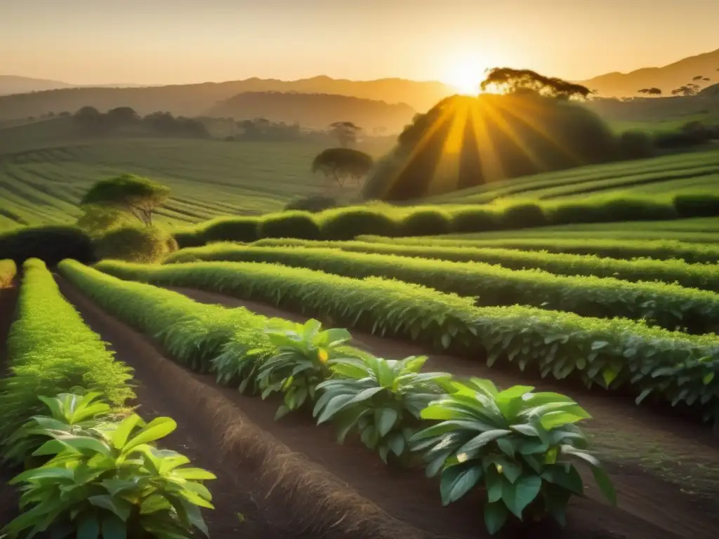 Plantación de yerba mate al atardecer, tradición e innovación en automatización