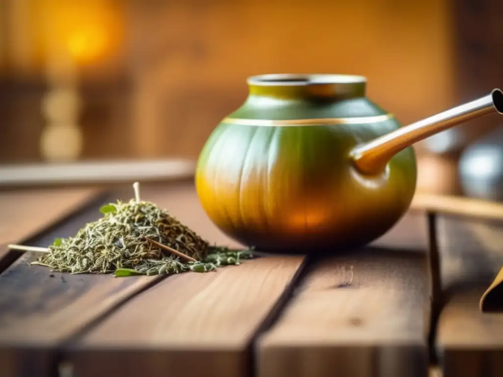 Mate gourd and bombilla on wooden table - Bebidas de mate para maridar comidas