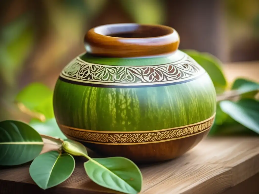 Mate tradicional con yerba mate y gourd de madera tallada Mate gourd with yerba mate: Beneficios nutricionales de la yerba mate
