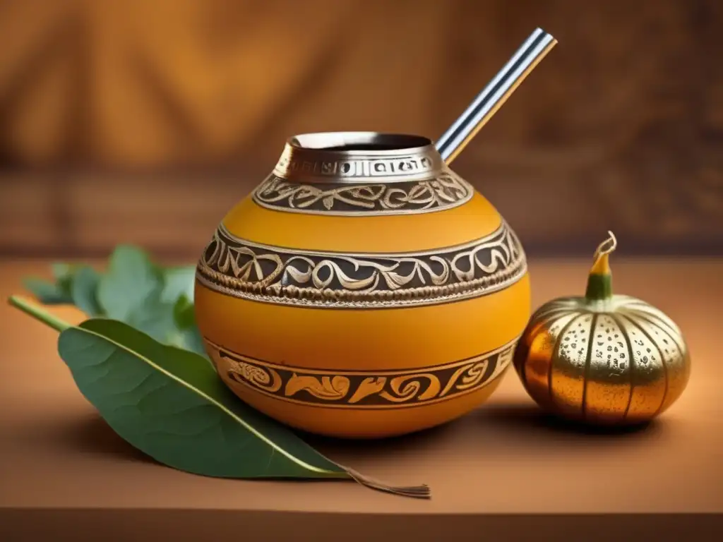 Tradición del mate en la región rioplatense con gourd, bombilla y decoraciones