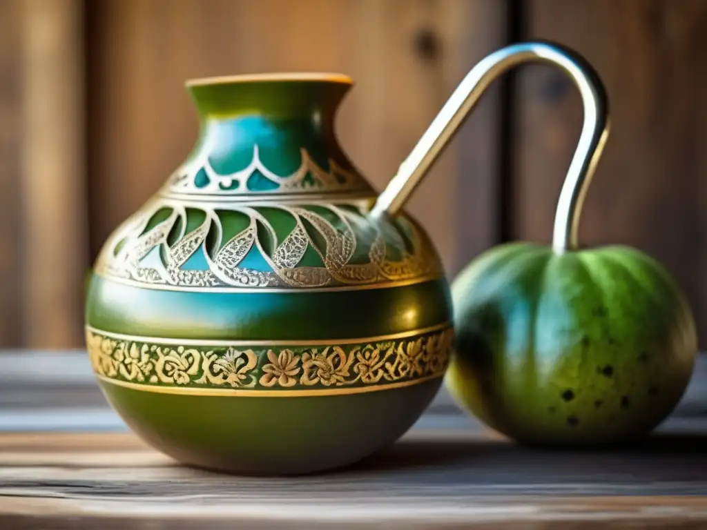 Tradición del mate en la región rioplatense: Mate gourd, bombilla, té de yerba mate y elementos evocadores de la cultura mate