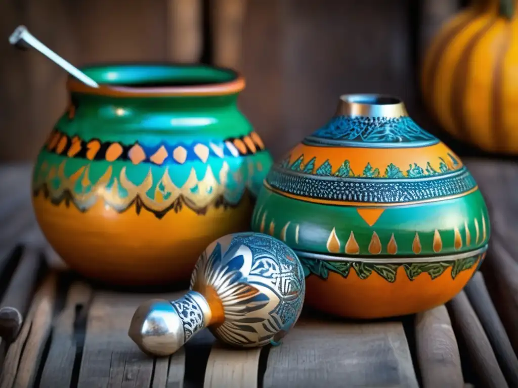 Mate y bombilla en mesa de madera, reflejo cultural argentino