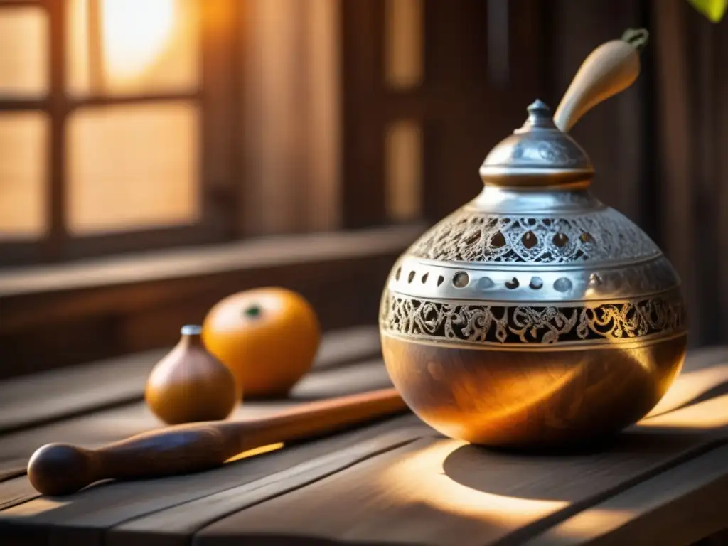 Mate y bombilla en mesa de madera, reflejo histórico y biodiversidad de la selva paranaense