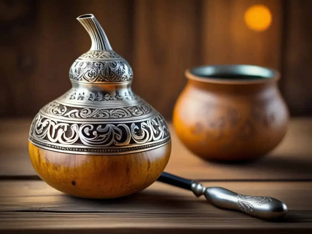 Mate gourd y bombilla en mesa de madera: Alternativas seguras a la cafeína mate