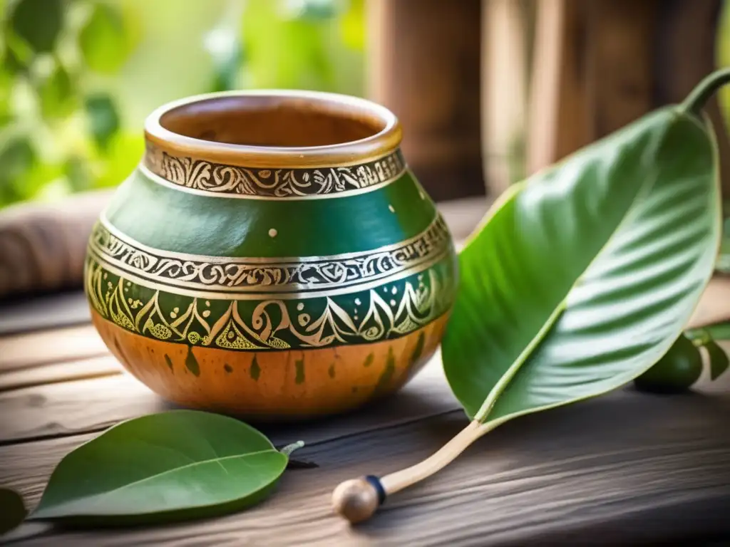 Mate gourd and bombilla on a rustic table - Recursos didácticos para enseñar mate