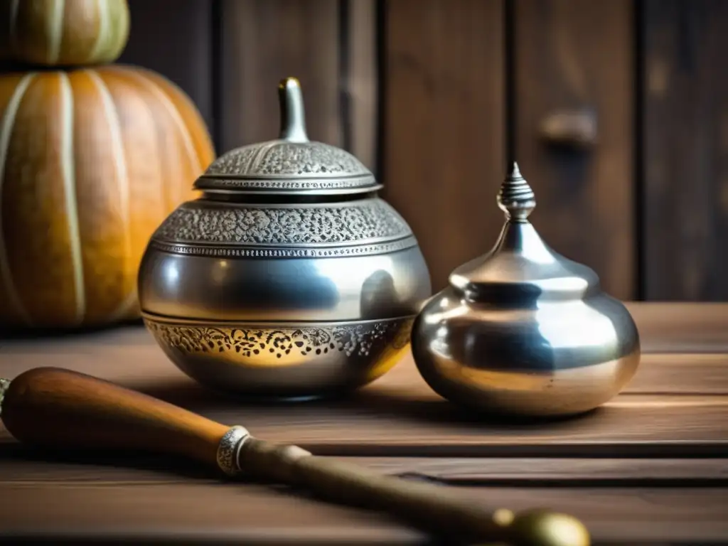 Mate y bombilla de plata en mesa rústica - Bebidas de mate para maridar comidas