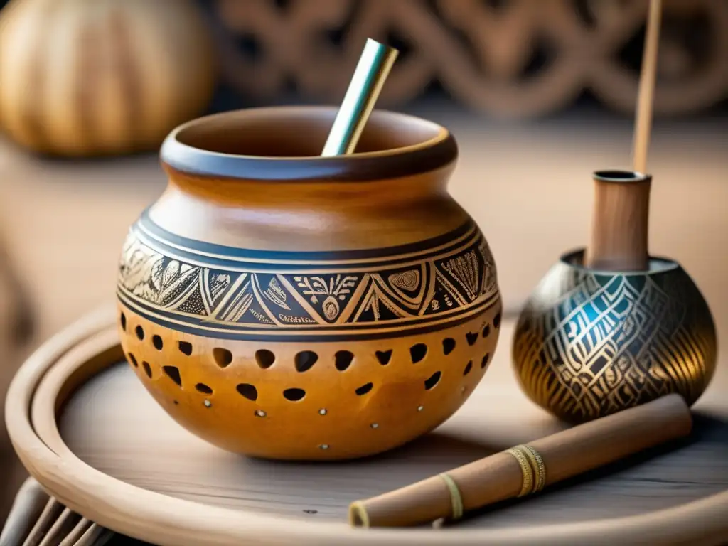 Mate gourd y bombilla vintage con influencia cultural indígena - Regulaciones gubernamentales mercado mate influencia