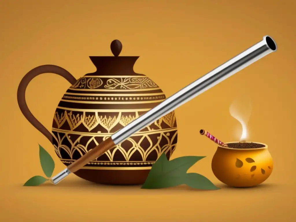 Cómo preparar mate con canela y clavo: ilustración vintage de mate con infusiones y decoraciones