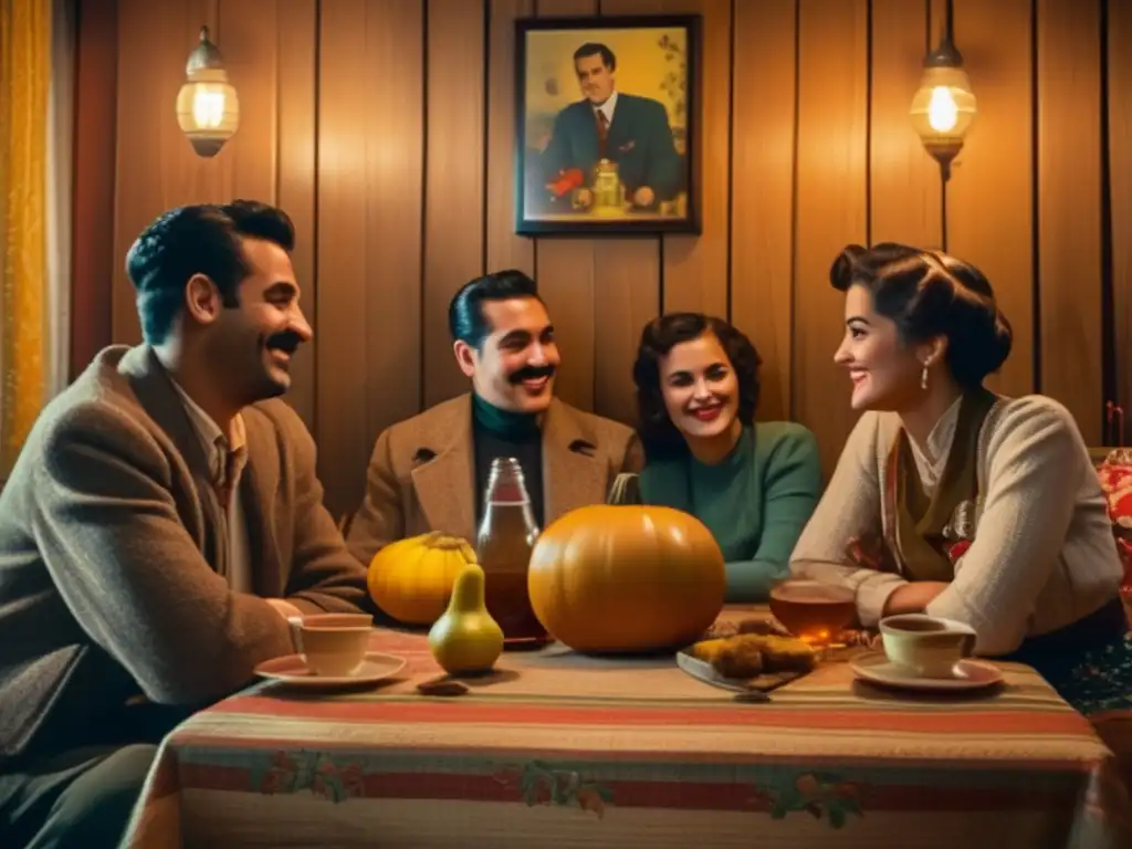 Representación del mate en el cine: amigos disfrutan de una tradicional reunión de mate en un ambiente vintage