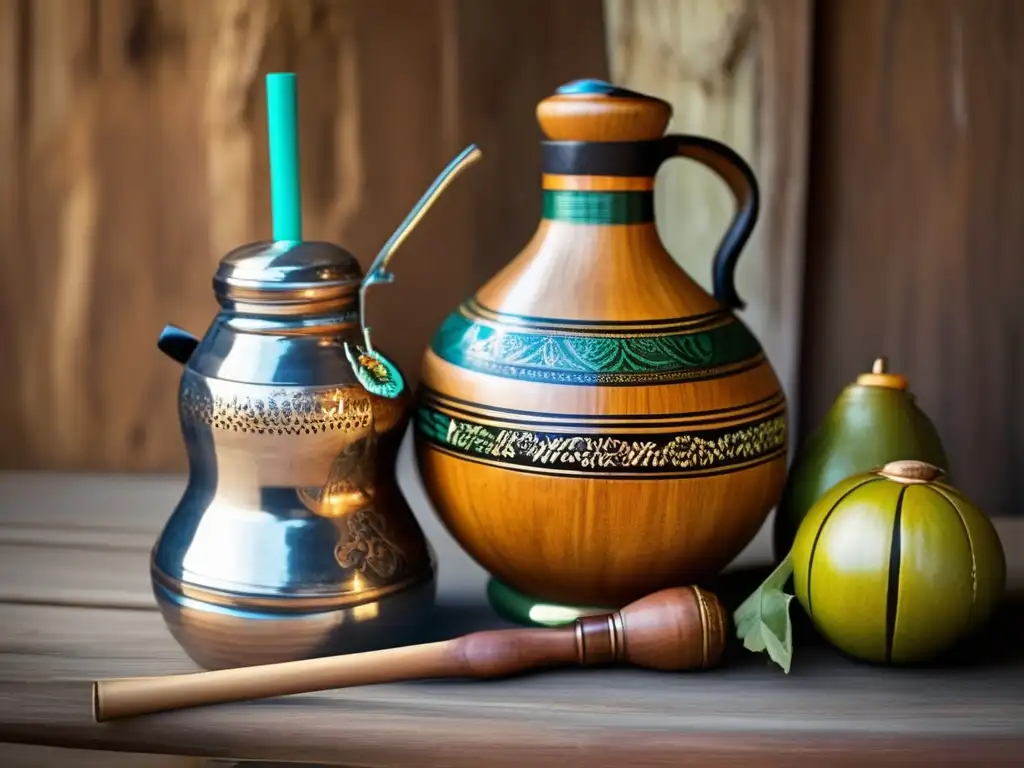 Tradición del mate en el Cono Sur: Set de Tereré vintage con mate de madera tallada, bombilla y termo