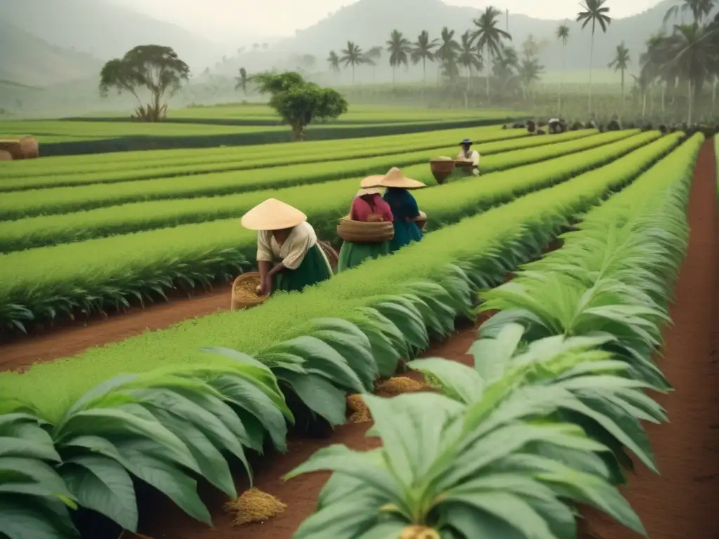 Plantación tradicional de mate: control calidad marcas, cosecha tradicional con trabajadores yerbateros en un entorno exuberante