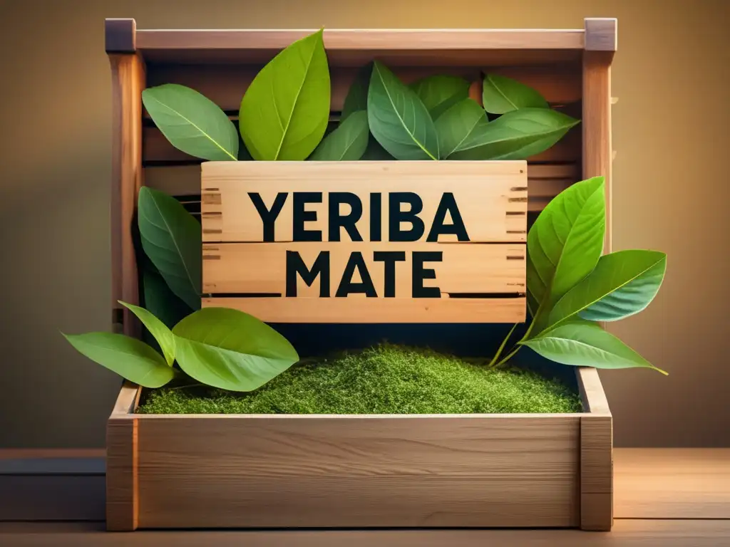 Mate de yerba recién cosechada en caja de madera vintage - Blockchain mate transparencia cadena producción