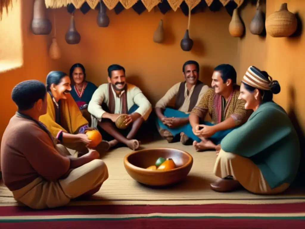 Tradición del mate en la cultura rioplatense: Reunión vintage con mate, gente en círculo, decoración rústica y gourds artesanales