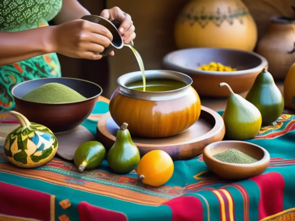 Tradición del mate en la cultura rioplatense: preparación de yerba mate en una escena vintage