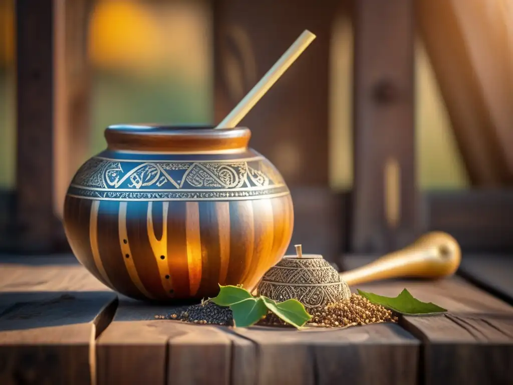 Mate tradición rioplatense: gourd, bombilla, yerba mate, map, indigenous patterns, cultural heritage