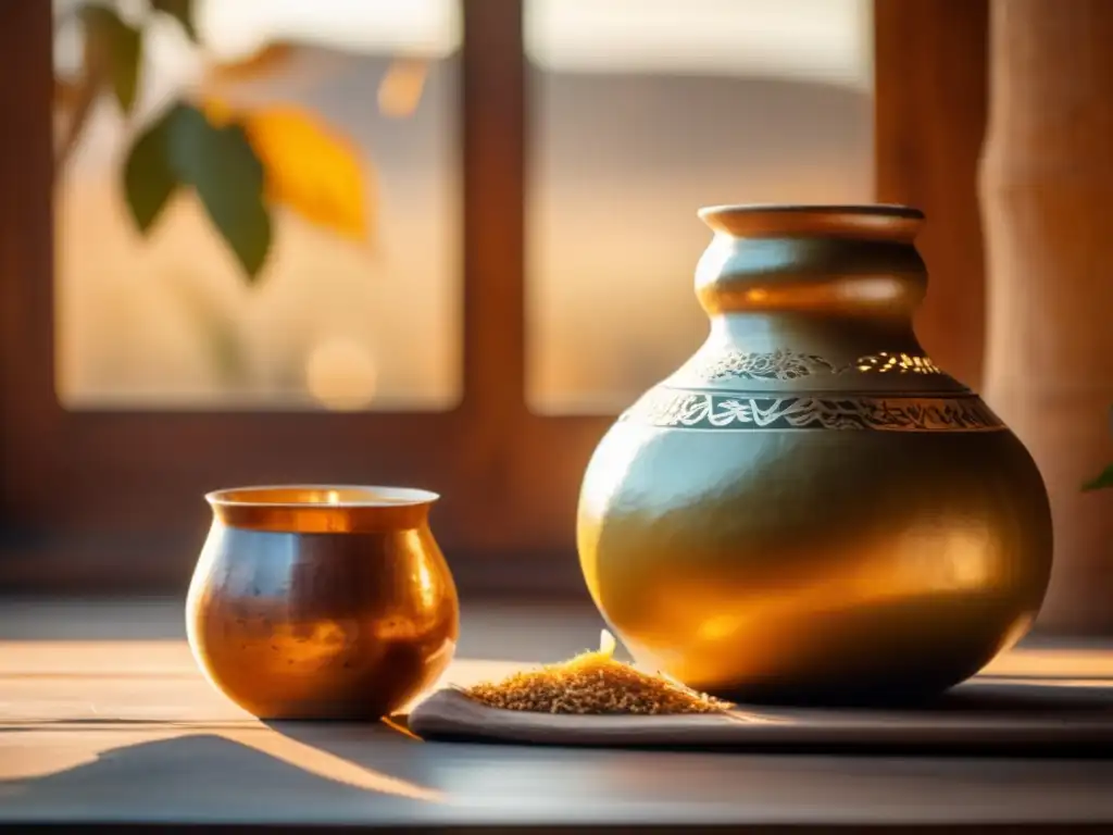 Tradición del mate en cumbres internacionales: mate vintage, bombilla y yerba mate en mesa rústica