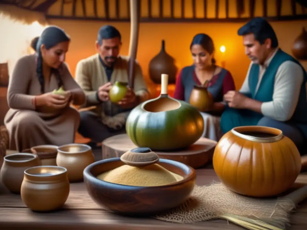 Tradición del mate dulce en Argentina: ceremonia de mates en una acogedora sala rústica con amigos disfrutando de mate dulce