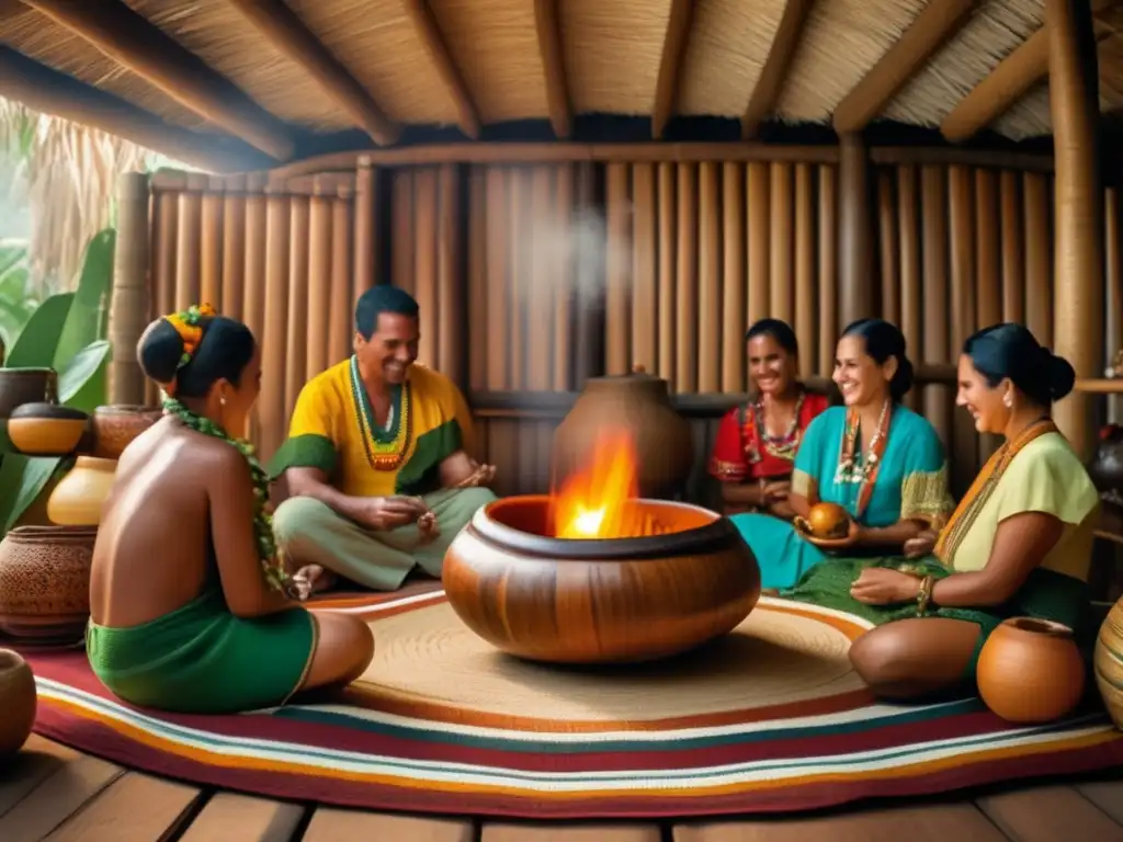 Tradición del mate en Brasil: escena detallada de una ceremonia de mate en una acogedora cabaña de madera, con decoración rústica