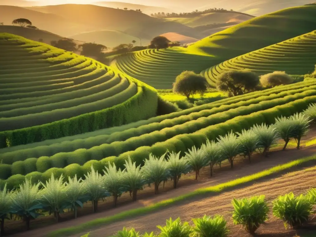 Plantación de yerba mate con estrategias orgánicas de cultivo en un paisaje rural