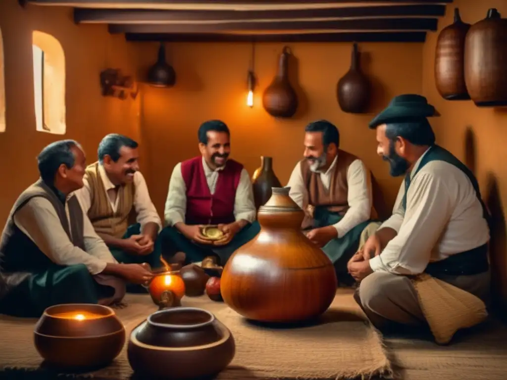 Tradición del mate en eventos sociales: una imagen vintage de una reunión tradicional de mate en la región rioplatense