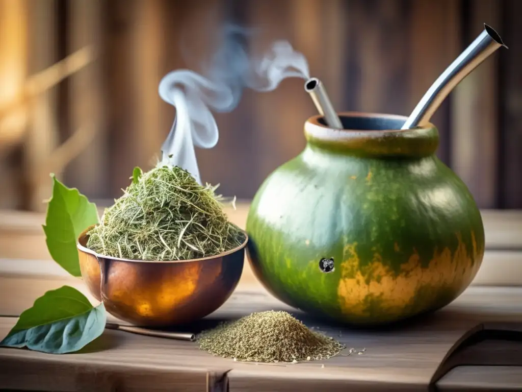 Preservando la tradición del mate: una imagen vintage con mate, bombilla, elementos tradicionales y coloridas tazas