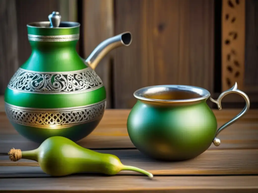 Mate gourd and bombilla with intricate silver filigree patterns, representing the rioplatense mate tradition - Innovaciones en accesorios para mate