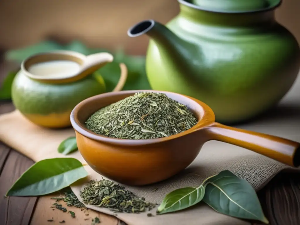 Preparando mate con leche perfecto - Gourd de mate con yerba y leche, detalles vibrantes y textura, estética vintage