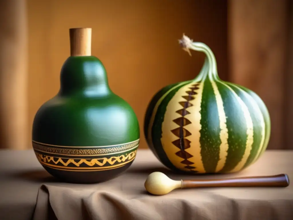 Tradición del mate en literatura: Gourd y bombilla vintage reflejando la rica cultura del mate en la región del Plata