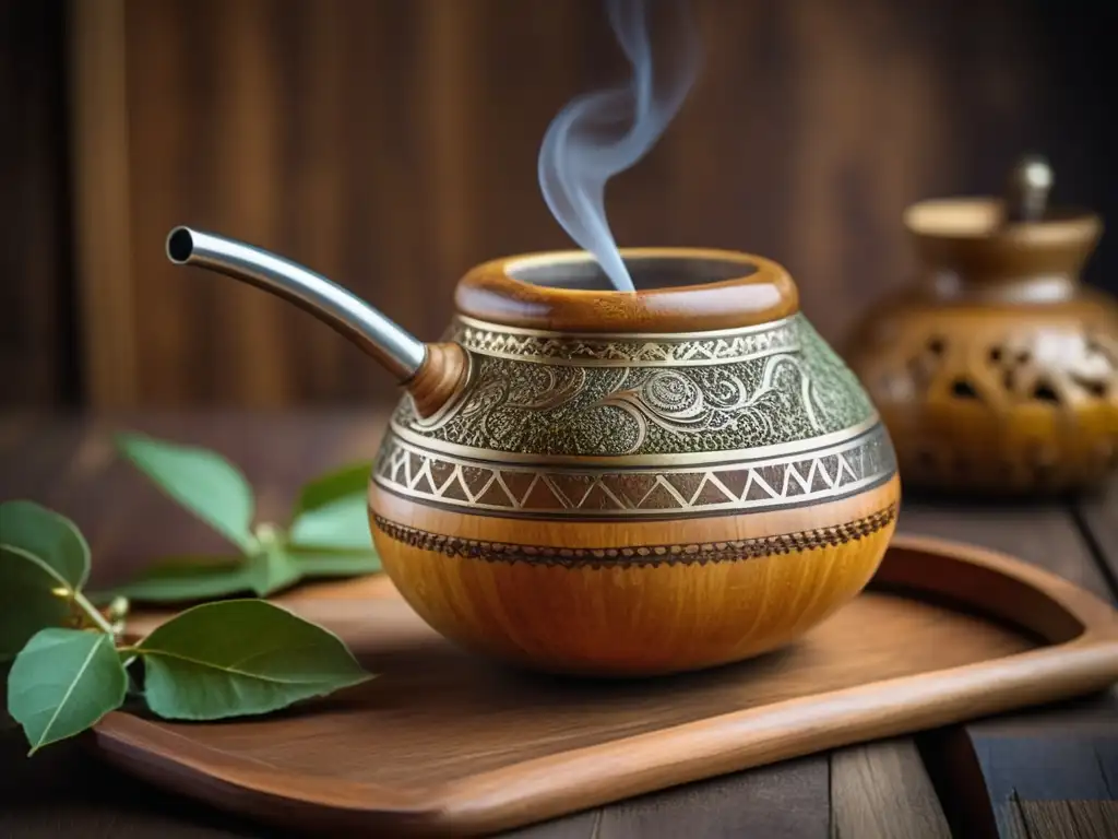 Mate gourd de yerba mate con carvings y bombilla: Beneficios de la yerba mate para la salud bucal