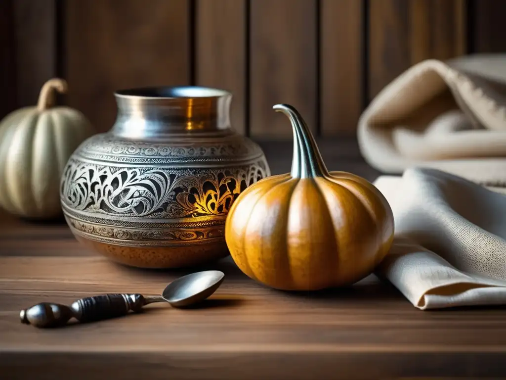 Mate tradicional: Gourd, bombilla, mesa rústica y recetas a base de mate