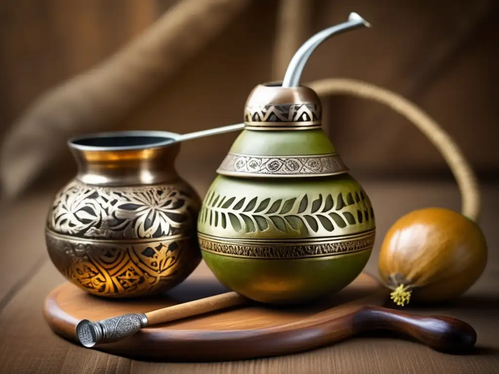 Tradición del mate en el mundo: Gourd y bombilla de mate vintage con yerba mate y vapor