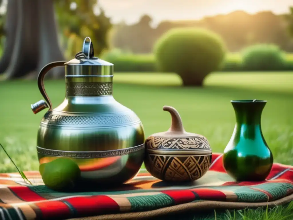 Tradición del mate en plazas y parques - Escena serena de un parque soleado con mate y naturaleza