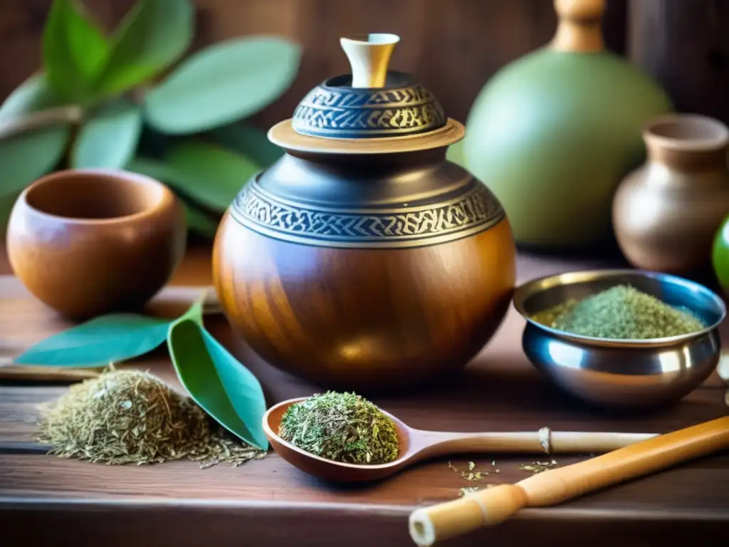 Tradición del mate - Reflexiones sobre la preparación meticulosa de yerba mate en una imagen vintage