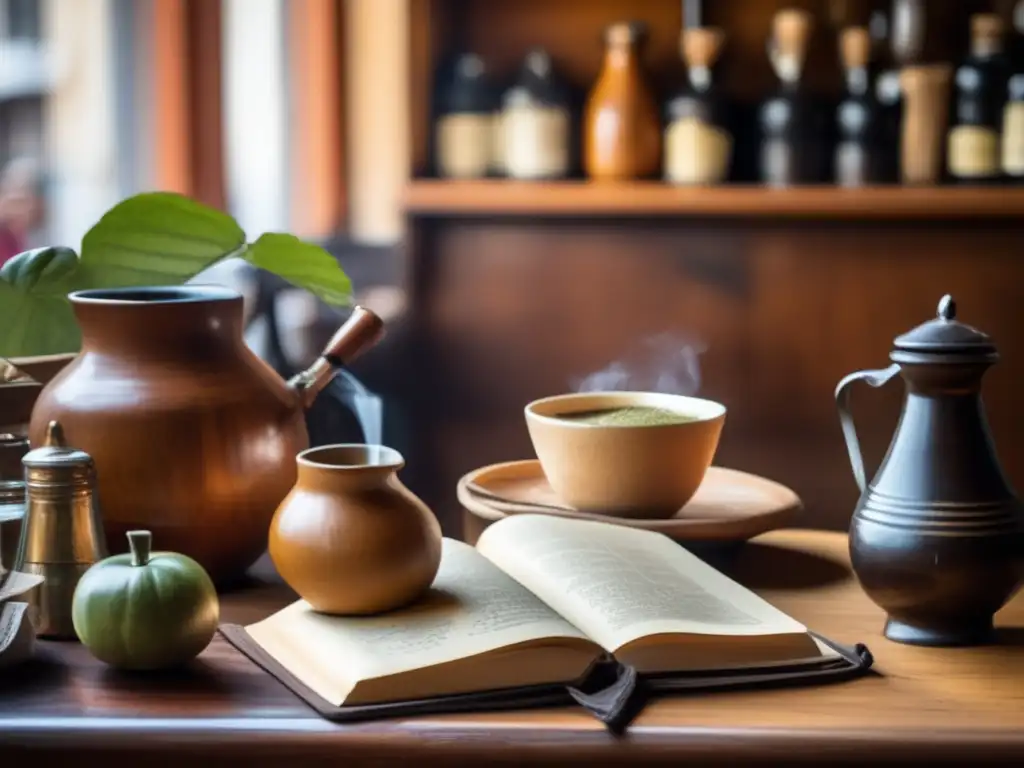 Tradición del mate en relaciones diplomáticas en un café acogedor de Buenos Aires, Argentina