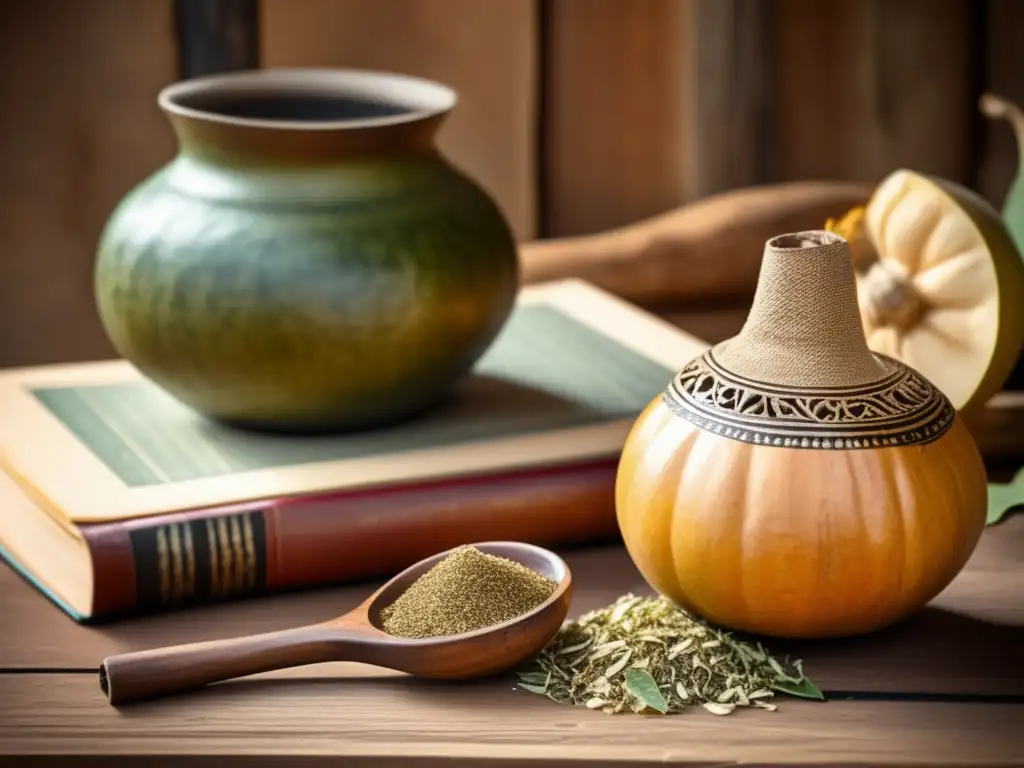 Tradición del mate en el Río Plata - Mate gourd, bombilla, yerba mate, libros antiguos y herencia cultural