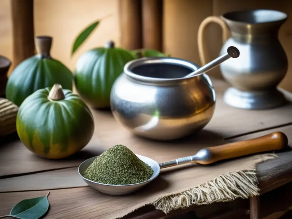 Tradición del mate en el Río Plata: Preparación meticulosa y nostálgica del mate en una escena vintage