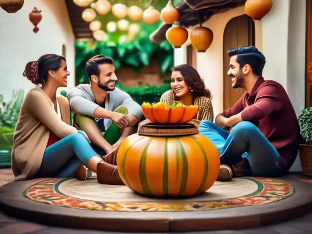 Tradición del mate en el Río Plata: amigos disfrutando de la comunidad y la cultura en un patio encantador lleno de alegría y calidez