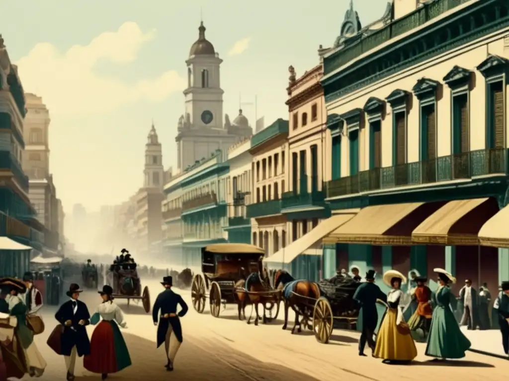 Tradición del mate en Río de la Plata: escena histórica de Buenos Aires con gauchos, arquitectura colonial y mate tradicional