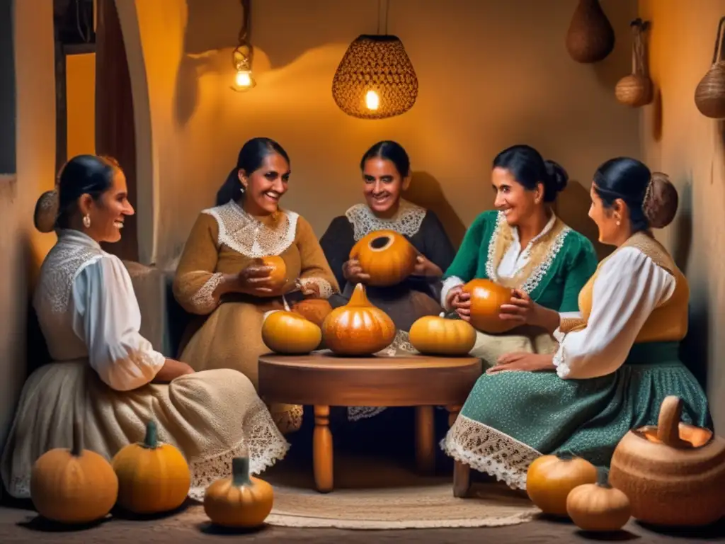 Tradición de mate en el Río Plata: escena vintage con gente en círculo, conversando y compartiendo mate en un ambiente acogedor y luminoso