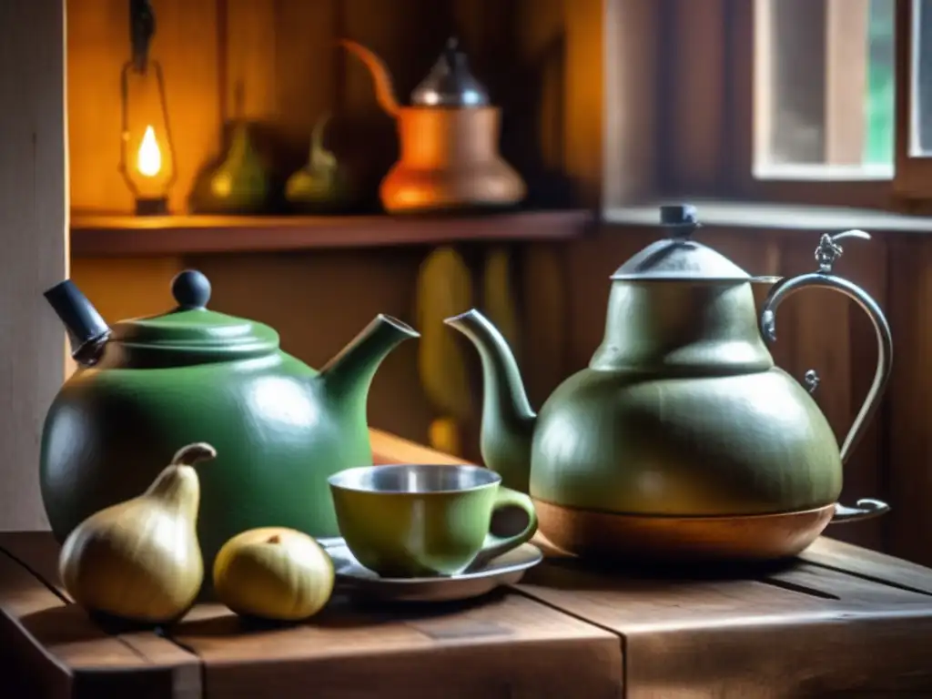 Tradición del mate en el Río de la Plata: escena vintage de un acogedor café con mate y ambiente cálido