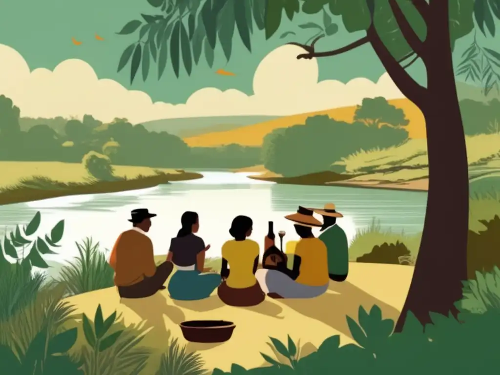 Tradición del mate en el Río de la Plata - Ilustración vintage de una reunión con mate