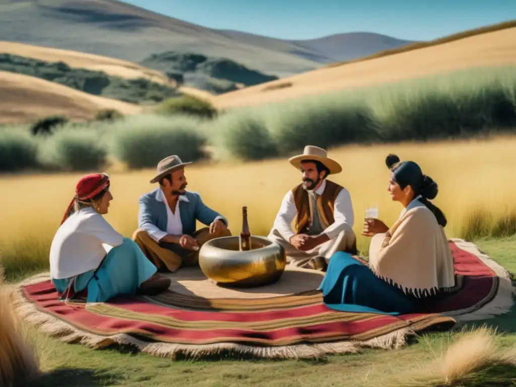 Tradición del mate en el Río de la Plata: una reunión vintage al aire libre donde se disfruta del ritual del mate en Argentina y Uruguay