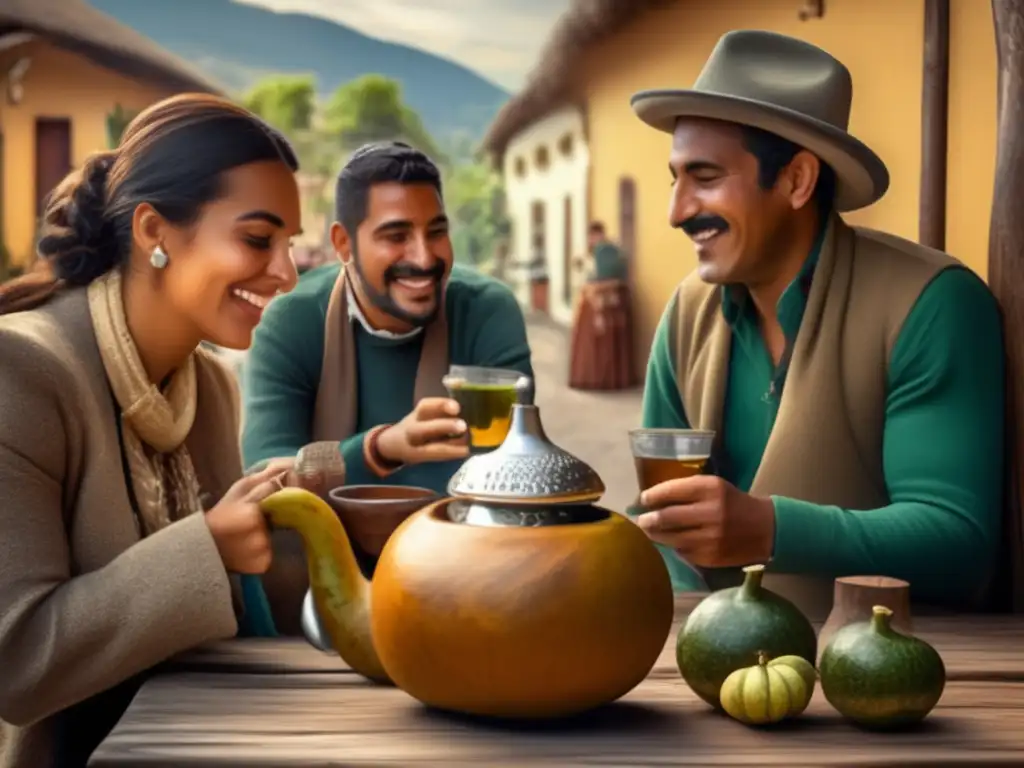 Tradición del mate en el Rioplatense: amigos disfrutando de mate en un café vintage