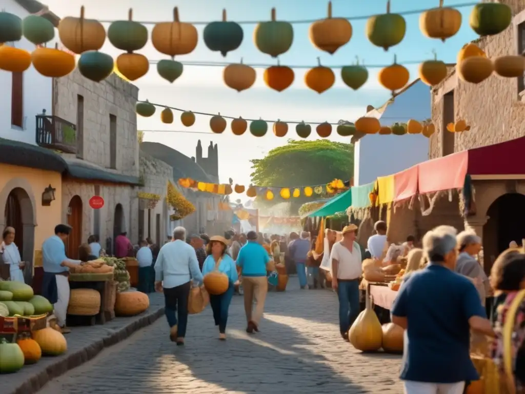 Tradición del mate en la región rioplatense: calle animada en Colonia, Uruguay, durante La Semana del Mate