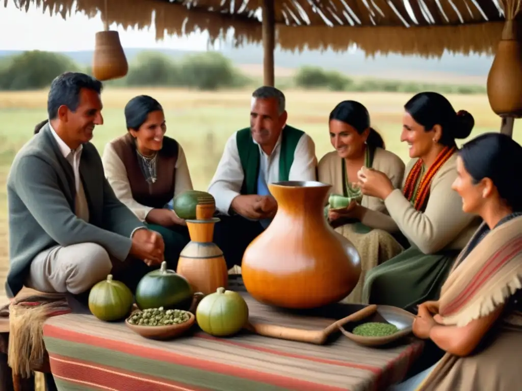 Tradición del mate en la región rioplatense, ceremonia con amigos en un entorno campestre encantador