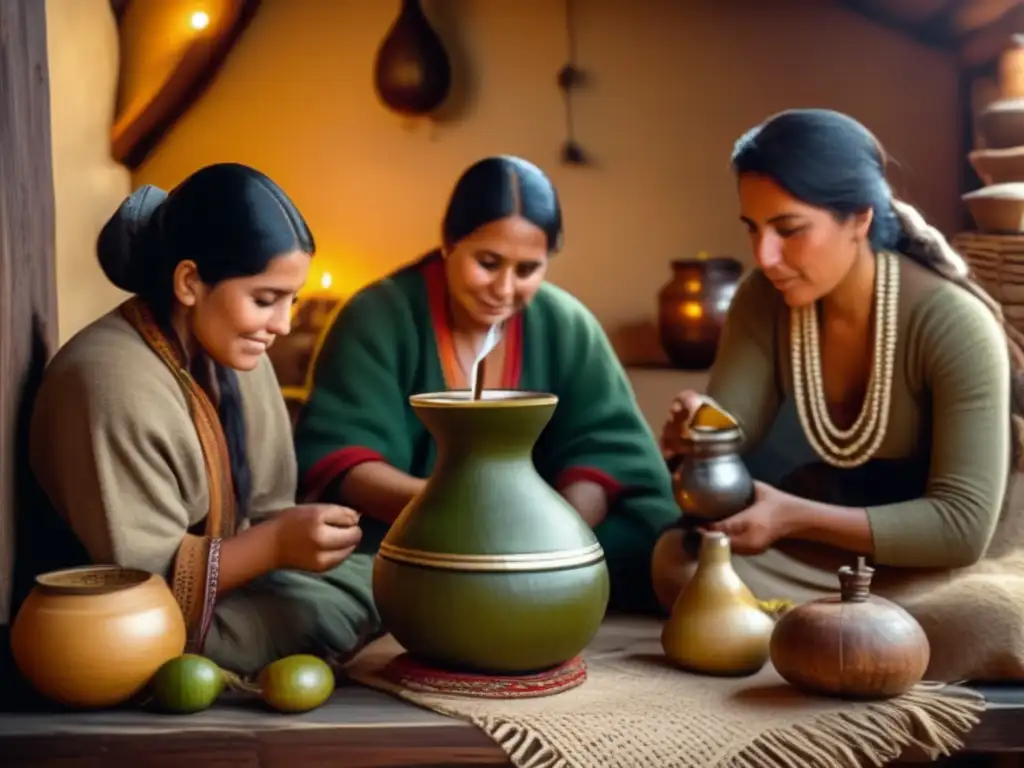 Tradición del mate en la región rioplatense: ceremonia familiar con mate, ponchos y conversación