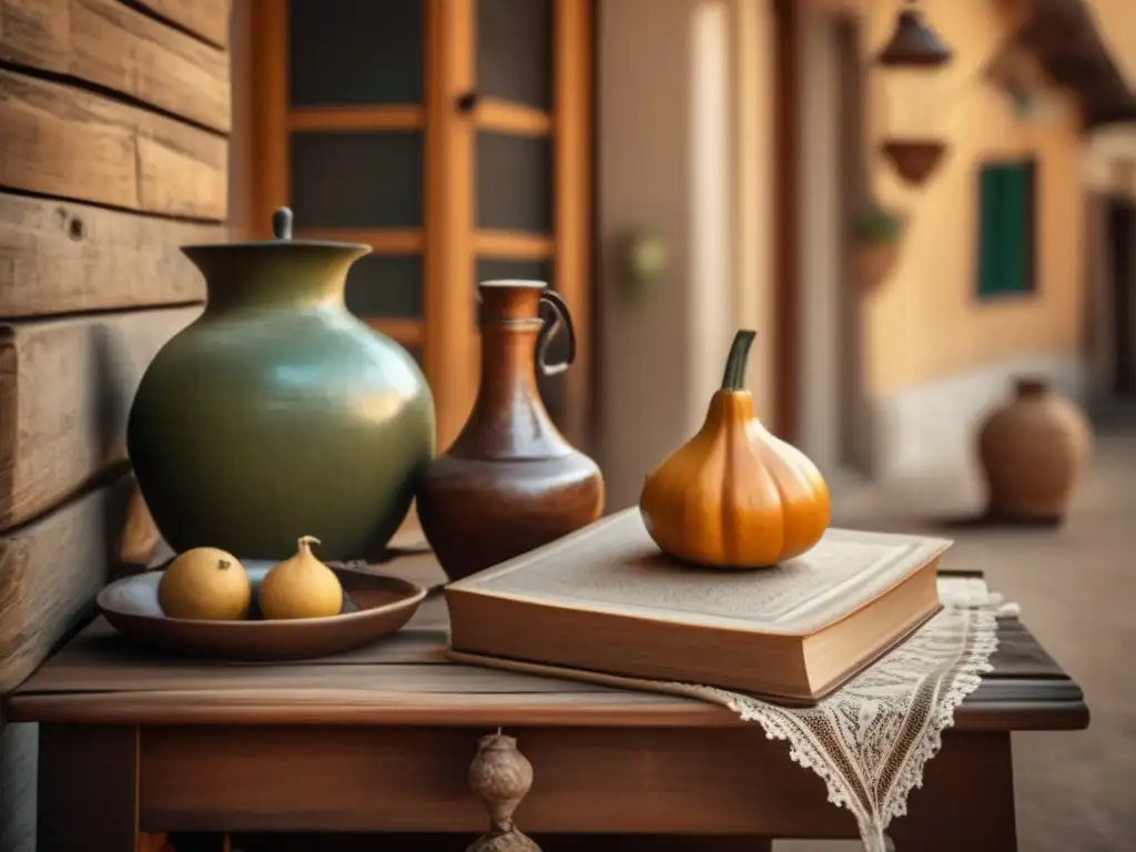 Tradición del mate en la región rioplatense: escena vintage con mesa de madera, mantel de encaje, mate antiguo y libros, bajo un árbol majestuoso y casa colonial